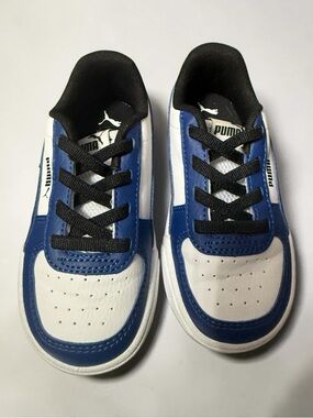 Puma Kids White and Blue Low-Top Sneakers